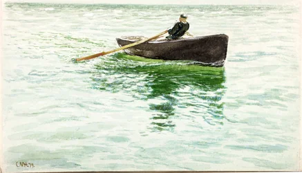 Man die een Roeiboot Roet