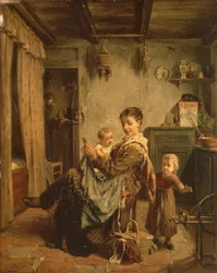 Cache-Cache, een interieur met moeder en kind