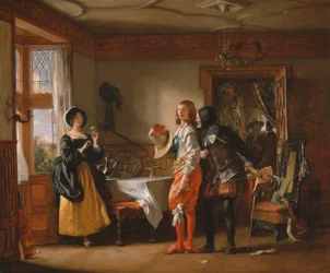 Slender, met de hulp van Shallow, het hof maken van Anne Page, uit "The Merry Wives of Windsor," Act III, Scene iv
