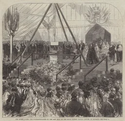 De koningin legt de eerste steen van de nieuwe zaal van het Royal Albert Orphan Asylum, in Bagshot