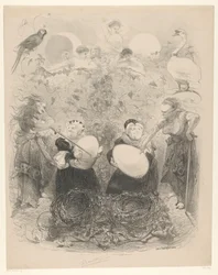 Balletscène met oude vrouwen met eieren