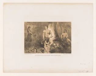 Mannen, vrouw en kind in bos