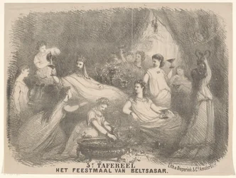 Scène uit toneelstuk Het feestmaal van Belsazar