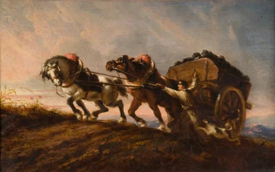 Paarden die zich inspannen voor een lading, 1864