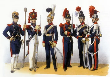 Uniformen van het Franse leger: Nationale Garde (artillerie en cavalerie), 18e-19e eeuw, gegraveerd door Charles Vernier (1831-1887)