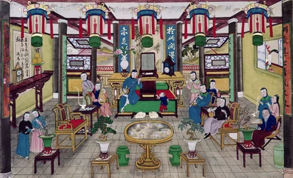 Een kamer in het huis van meneer Kong, een Pekingse koopman