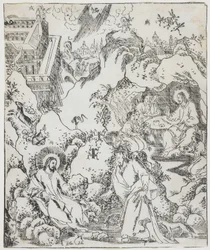 Christus in de wildernis, plaat uit Giulio Alenis Tianzhu jiangsheng zhuxiang jingjie (Een geïllustreerde geschiedenis van de Heer des Hemels die vleesgeworden is)