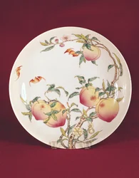 Famille rose bord versierd met een patroon van abrikozen, Qing-dynastie