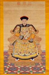 Portret van de Chinese keizer Qianlong in ceremonie