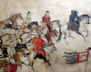Graf van Prins Zhanghuai, jachtscène met paarden, Xian, Han-periode, 706 (muurschildering)