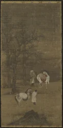 Winterlandschap met Paarden en Verzorgers, Ming of Qing dynastie