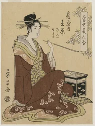 De Courtisane Ariwara van de Tsuruya Zittend bij een Rookkist (uit de serie Een Verzameling Moderne Schoonheden)