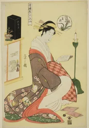 Wakana van de Matsubaya, uit de serie "Schoonheden van de Plezierwijken als de Zes Bloemimmortellen (Seiro bijin rokkasen)"