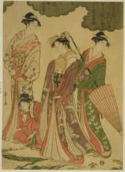 Vrouwen die kersenbloesems bekijken