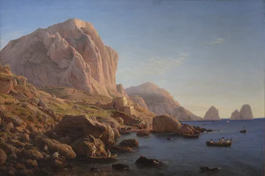 Een rotsachtige kust, Capri. Na zonsopgang