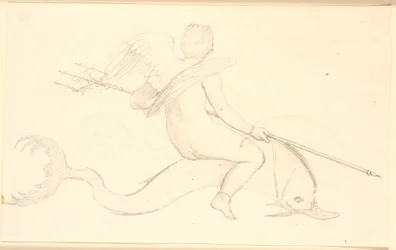 Cupido rijdend op een dolfijn. Pompejaans motief