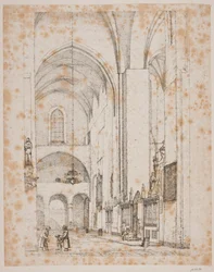 Deens: Prospectus van het interieur van het noordelijke dwarsschip van de kathedraal van Aarhus