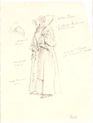 Studietekening voor de vrouwenfiguren op het schilderij, Uitzicht vanaf de Dossering bij Sortedamssøen richting Østerbro