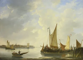 Gezicht op Dordrecht gezien vanaf Papendrecht