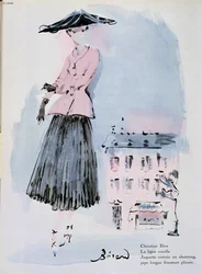 Modeplaat van Christian Dior, illustratie uit het tijdschrift „Vogue”, juni 1947