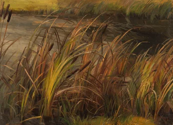 Duits: Schilf am herbstlichen Bachufer Riet aan de herfstbeek