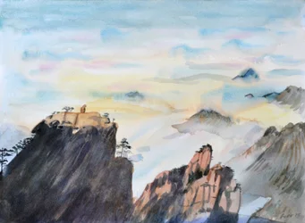Stenen Aap Kijkt Over een Zee van Wolken, 2015