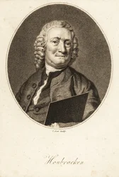 Ovaal portret van Arnold Houbraken, Nederlandse schilder en biograaf van schilders uit de Nederlandse Gouden Eeuw