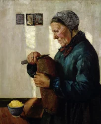 Vrouw die brood snijdt