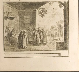 Illustratie van de eedceremonie van het hof uit Reizen naar de grote hertog van Muscovy en de koning van Perzië
