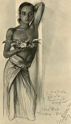 Ukku Banda, jonge man bij een tempel, Kandy, Ceylon