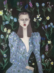Elegante vrouw en wilde bloemen