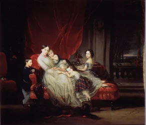 Portret van groothertogin Maria Nikolaevna van Rusland (1819-1876) met vier van haar kinderen (Maria, Nicolaas, Eugenie en baby Eugene)