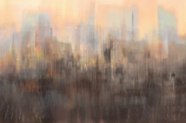 Abstracte stadsgezicht bij zonsondergang