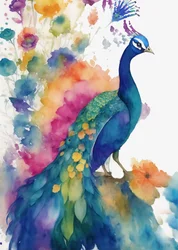Kleurrijke aquarel-pauw