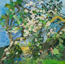 Appelboom met roos, 2015 (aquarel geschilderd papier collage)