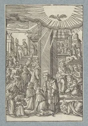 Petrus, Johannes en Filippus zegenen gelovigen in Samaria