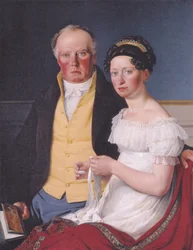 Deens:  Greve Preben Bille-Brahe og hans anden hustru Johanne Caroline, født Falbe Dubbelportret van graaf Preben Bille-Brahe en zijn tweede vrouw, Johanne Caroline, nee Falbe