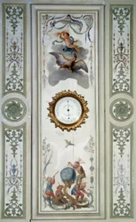 Paneel van de grote woonkamer van het Chateau de Champs sur Marne met barometer en chinoiserie