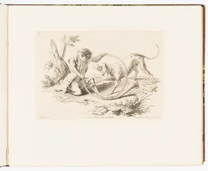 Plaat 2, Le Corps de Chasse (De Jachthoorn), Singeries ou différentes actions de la vie humaine représentées par des singes (Apenstreken of Verschillende Acties van het Menselijk Leven Vertegenwoordigd door Apen)