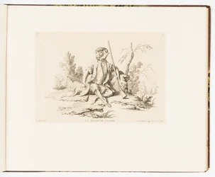 Plaat 6, Le Repos de Chasse (De rust van de jacht), Singeries ou différentes actions de la vie humaine représentées par des singes (Apenstreken of verschillende acties van het menselijk leven voorgesteld door apen)