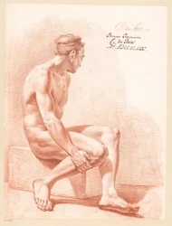 Zittend mannelijk naakt, van opzij gezien (1e prijs 1794)