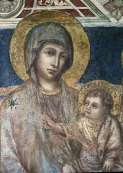 Maestà - detail van het fresco van de Madonna met Kind door Cimabue (Cenni di Pepo) (ca. 1272-1302), 1278-1280. Afmetingen: 320 x 340 cm. Assisi, Basilica di San Francesco, benedenkerk