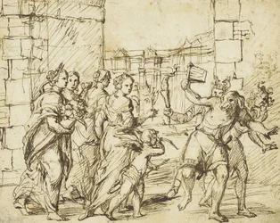 Het Lupercalian Festival in Rome: Cupido en personificaties van vruchtbaarheid ontmoeten de Luperci verkleed als honden en geiten