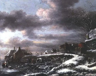 Een Winterlandschap met Figuren in een Paardenslee