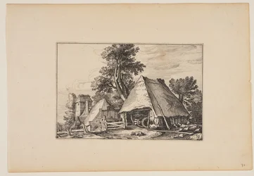 Boerderij met schuur voor een kar, uit Landschappen (Verscheyden aerdige Lanthuysen...)