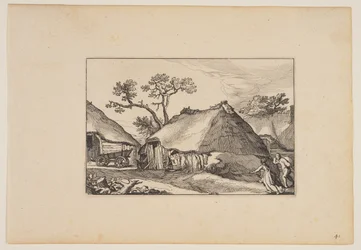 Two Barns, Cart at Left, from Landscapes (Verscheyden aerdige Lanthuysen...)