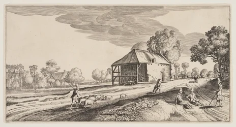 Kruispunt bij een watermolen, uit Landschappen (Playsante Lantschappen)