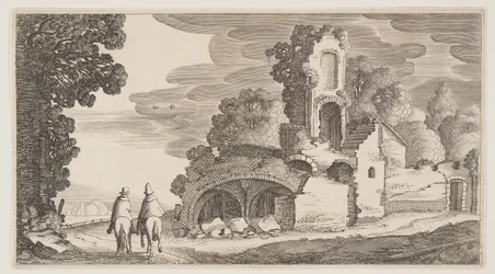 Ruïnes langs een weg, uit Landschappen (Playsante Lantschappen)