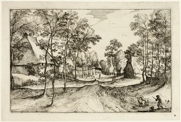Dorpsweg, plaat veertien naar Afbeeldingen van boerderijen, landhuizen en rustieke dorpen (Praediorum villarum et rusticarum casularum icones)