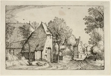 Dorpsweg, plaat drie naar Afbeeldingen van boerderijen, landhuizen en rustieke dorpen (Praediorum villarum et rusticarum casularum icones)